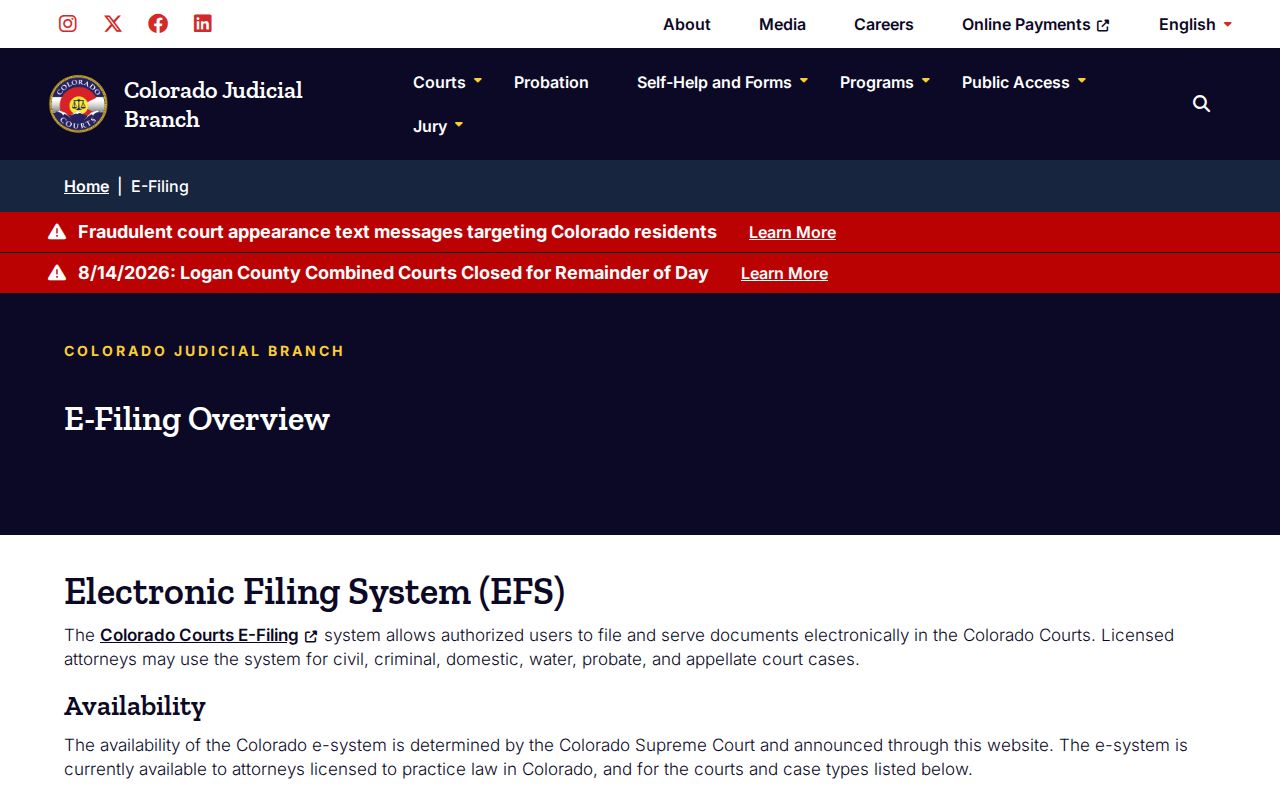 Prowers County case lookup distinction from Colorado Courts E-Filing