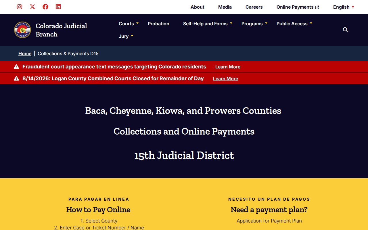 Prowers County court date payment lookup instructions