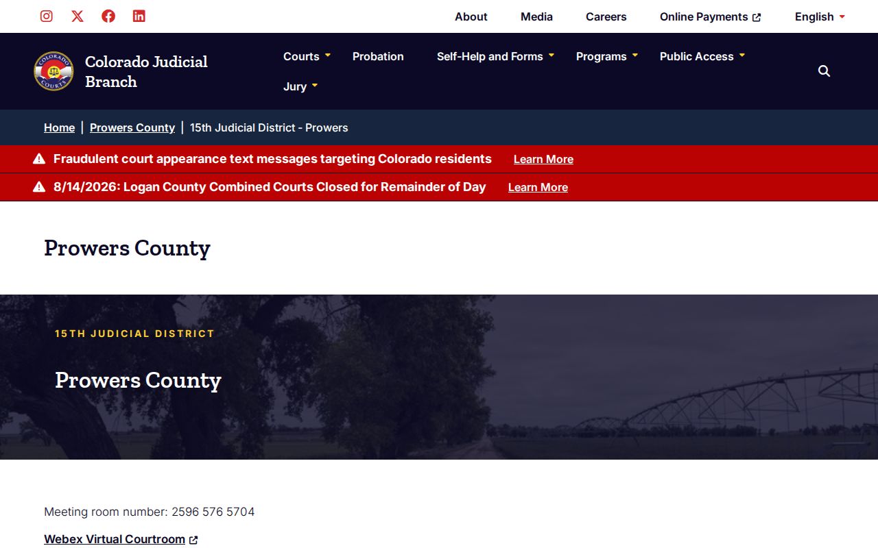 Prowers County virtual court calendar and bond hearing schedule
