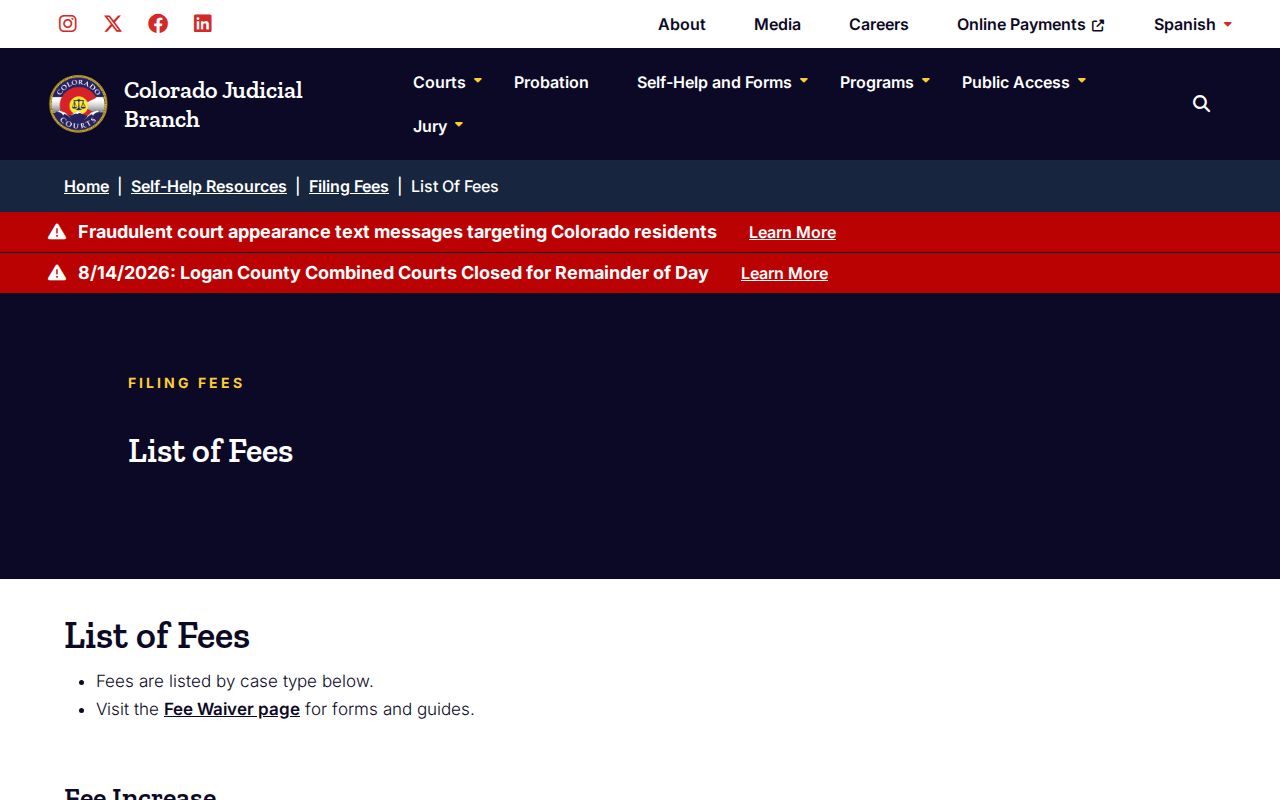 Prowers County court record copy and certification fees