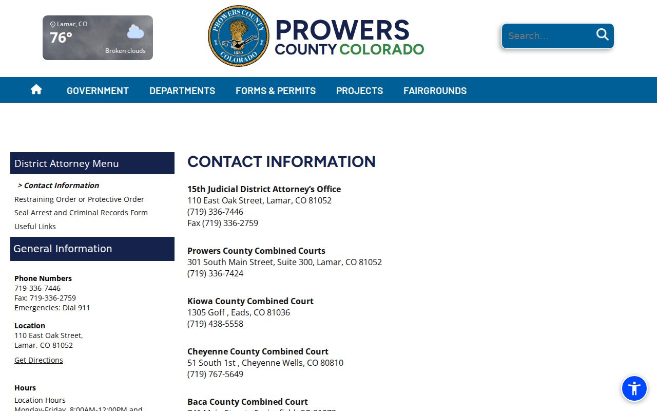 Prowers County court docket and official agency contacts