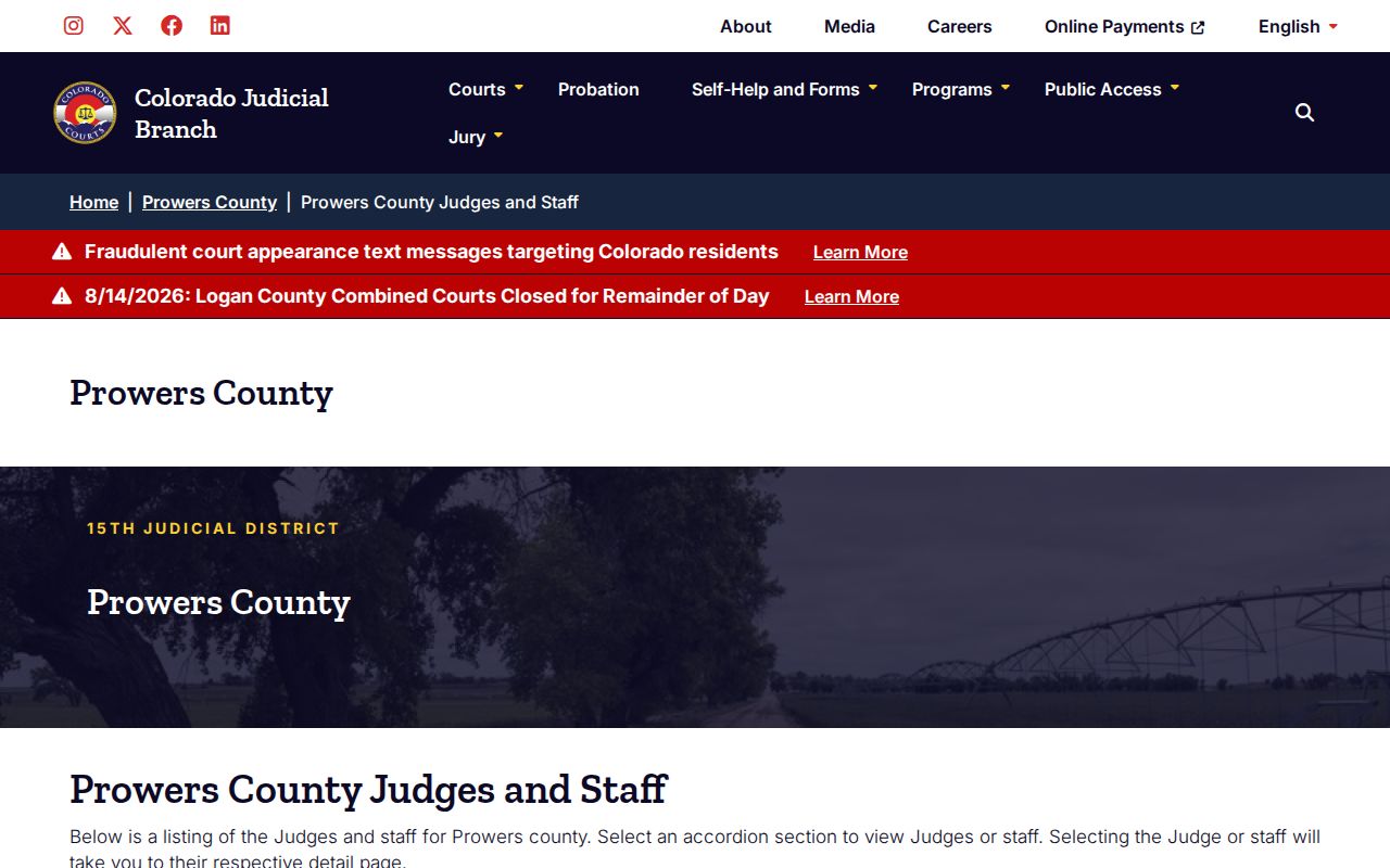 Prowers County court docket judges and clerk directory
