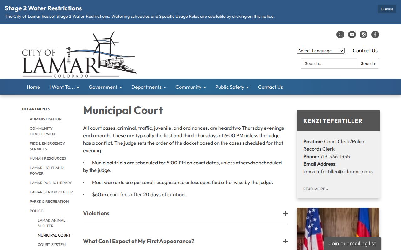 Prowers County traffic ticket instructions from Lamar Municipal Court