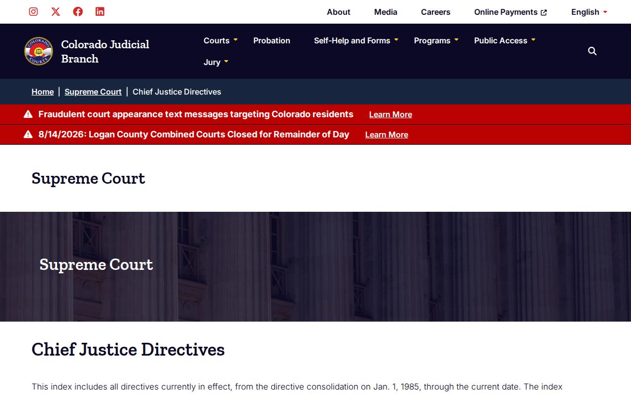 Prowers County court record public access directive index
